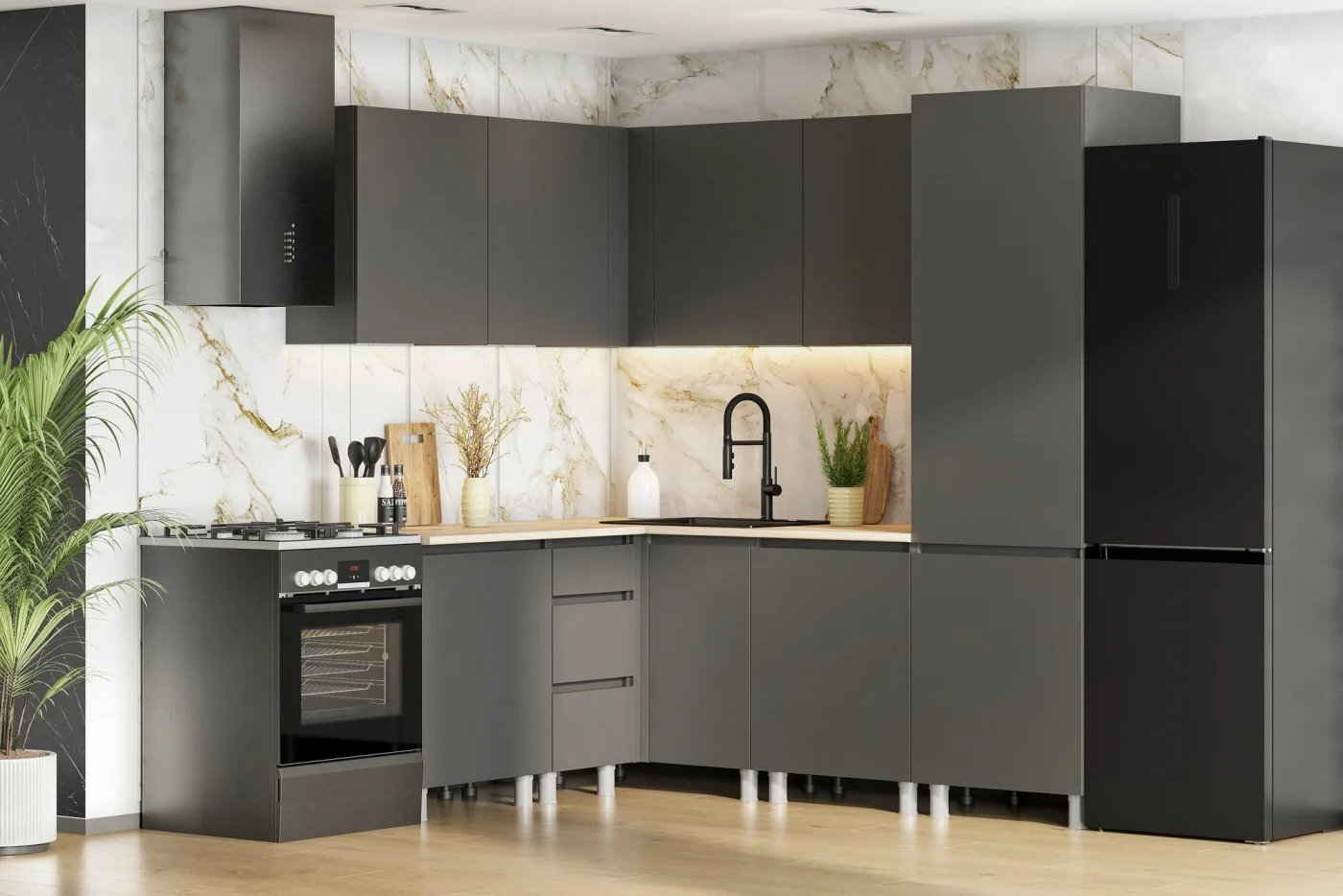 ARNIKA Кухонный гарнитур угловой "Довер" со столешницей, графит