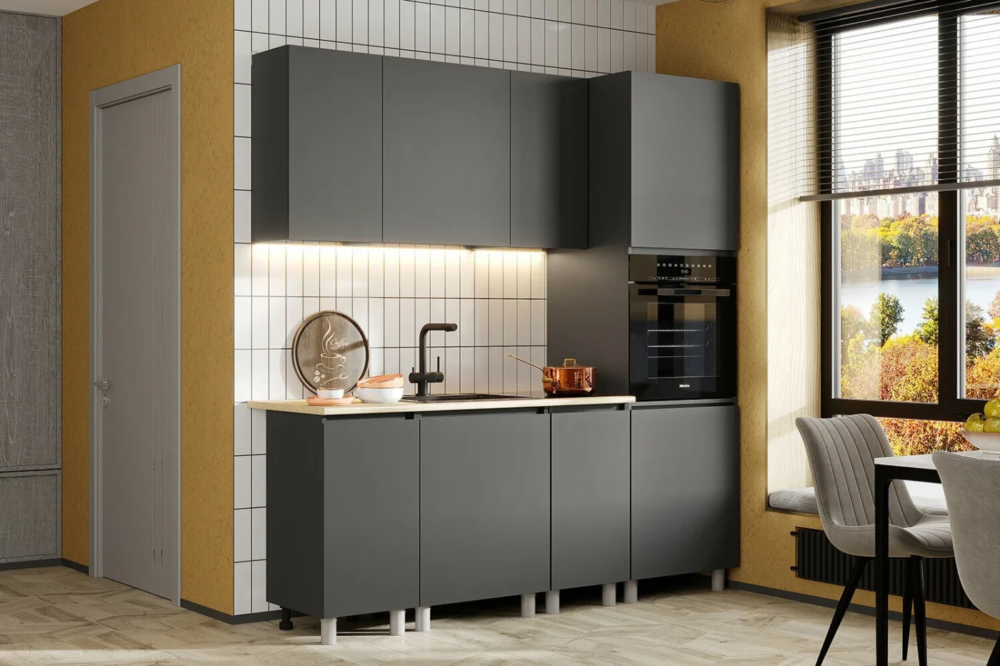 Модульная кухня прямая Денвер 2,0 м (200х216.4х60 см), графит