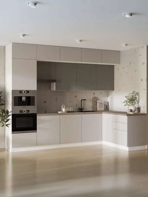 Кухонный гарнитур Шарли №6 3х1,65м белый/кашемир/муссон софт со столешницей